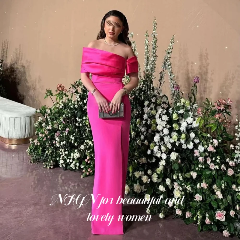 NFYN Fuchsia Elegant Prom Dress Strapless Off the Shoulder Prom Gown Satin Side Split Mermaid Evening Dress for Woman Customized