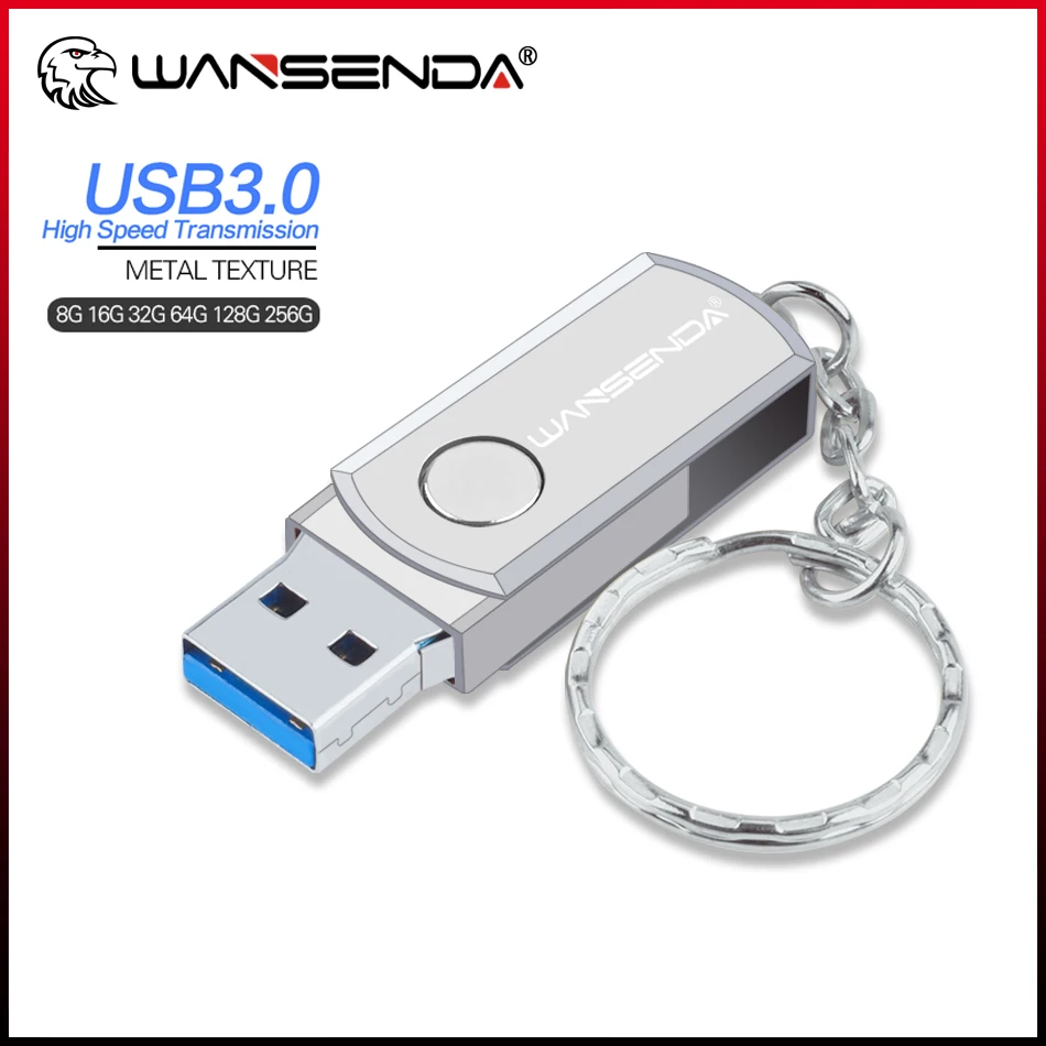 WANSENDA USB 3.0 USB-Flash-Laufwerk, rotierendes Pen-Laufwerk, 8 GB, 16 GB, 32 GB, 64 GB, 128 GB, 256 GB, USB 3.0-Speicherstick, Schlüsselanhänger-Stick Image
