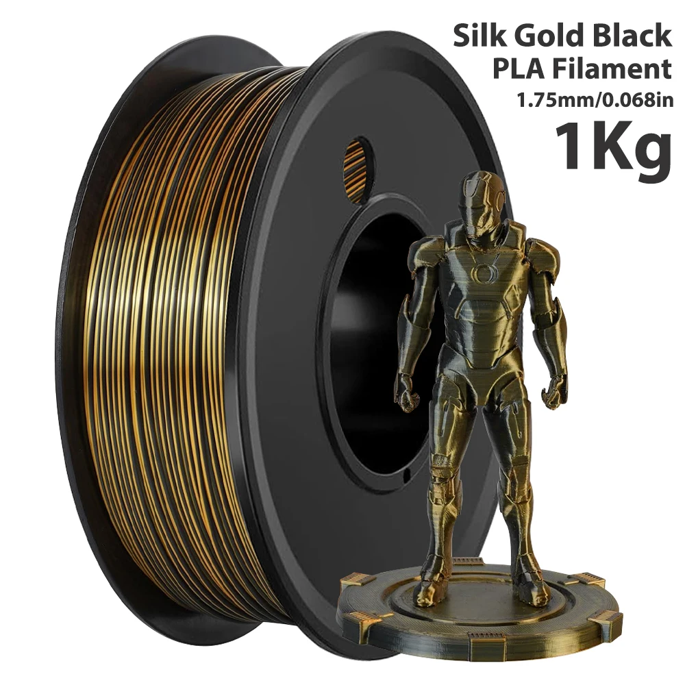 1 kg zweifarbiges 3D-Druckfilament Seide PLA SCHWARZ GOLD 1,75 mm 2 Farben 3D-Druckmaterial Seide PLA Schwarzgold 250 g 500 g Image