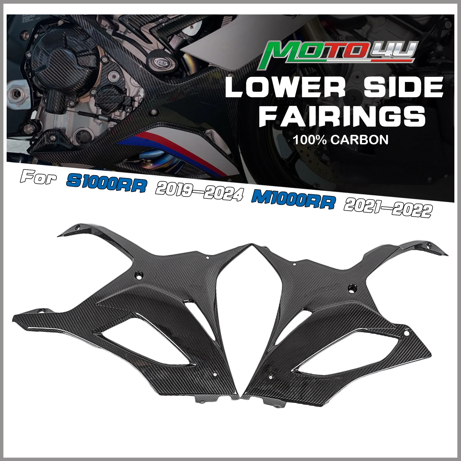 For BMW S1000RR S1000 RR 2019 2020 2021 100% Carbon Fiber Belly Pan Fairings Side Protection Cover Motorcycle Modification Image