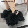 Vintage Schädel Schnalle Faux Pelz Hausschuhe Runde Kappe Blockabsatz Frauen Schuhe Höhe Zunehmende Plattform Winter Warme Sandalen