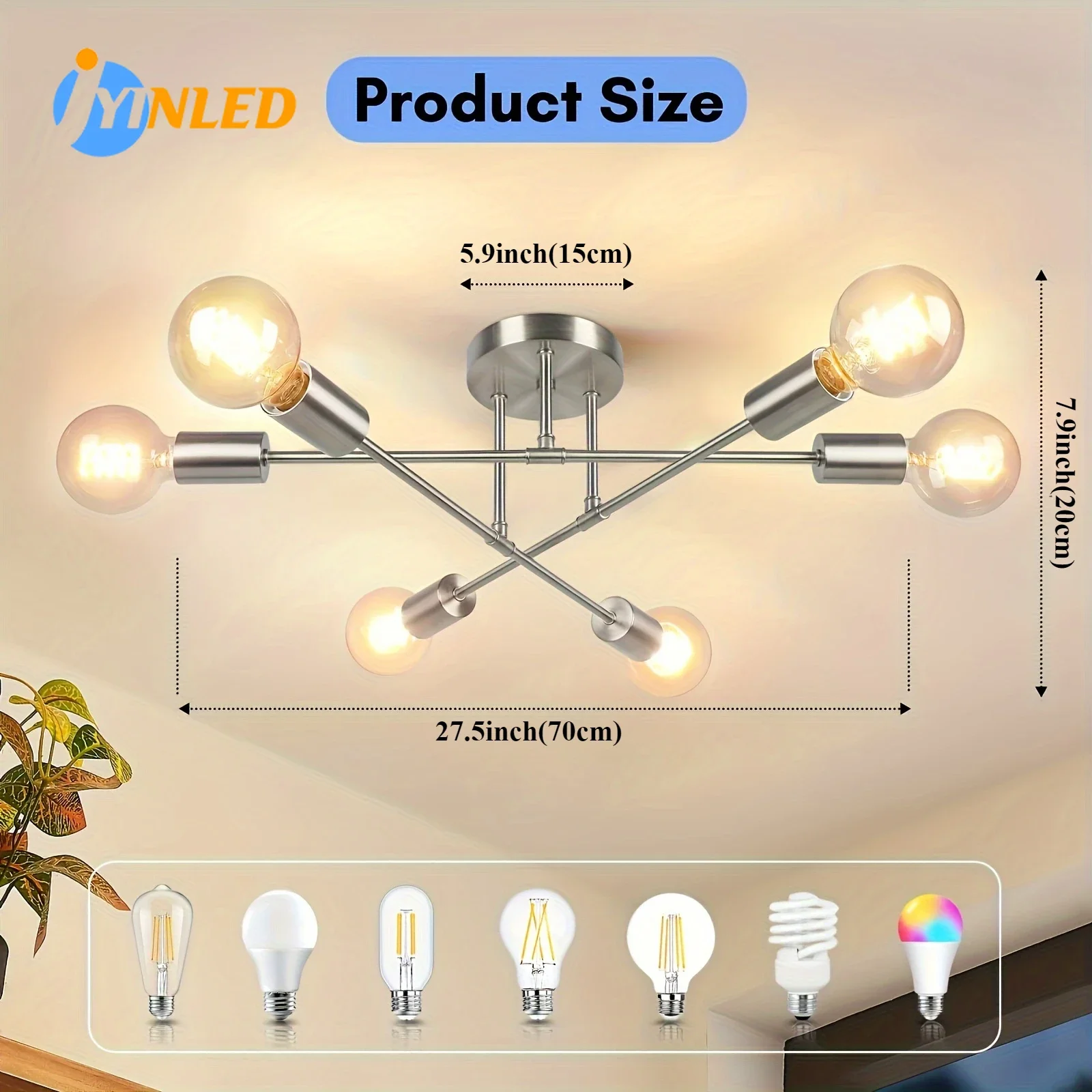 Moderne LED 6 Lichter Semi Unterputz Decken leuchte Kronleuchter Chrom Kupfer Pendel leuchte für Schlafzimmer Wohnzimmer Küche Image