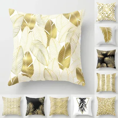 Kissenbezug, 45 x 45 cm, goldene Blätter, weiche Pfirsichhaut, Kaschmir, Dekokissenbezug, Sofa-Kissenbezug, Frohe Weihnachten, Heimdekoration Image