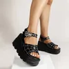 Sommer schwarze Keils andalen Frauen Gothic Schnalle klobige Plattform Sandalen Frauen Punk dicken Boden 9cm Absatz Sandalen plus Größe sandalen mit absatz damen schuhe sandalen damen sandalias de