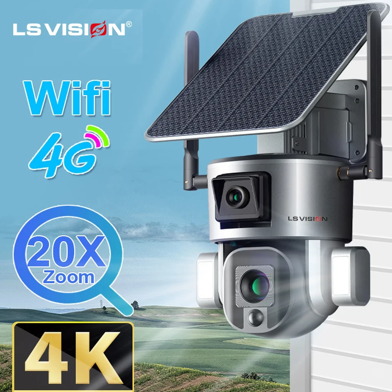 LS VISION 4K 20X Zoom 4G Solar Kabellose Außen-Sicherheitskamera, Dual-Screen WLAN IP-Kamera Nachtsicht Vollfarbige Auto-Tracking-Kamera Image