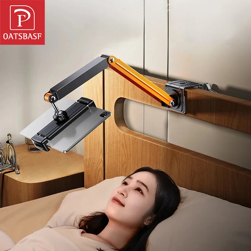 Oatsbasf Tablet-Ständer aus Metall für Schreibtisch, Nachttisch 360° ° Drehbarer Telefonhalter für 4,7–13,5 Zoll Geräte, Aluminium-Klemmhalterung für iPad Image