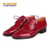 Größe 34–43 Damen Derby British Flats Schuhe Oxford Lackleder Spitzschuh Casual Büro Party Schnürung