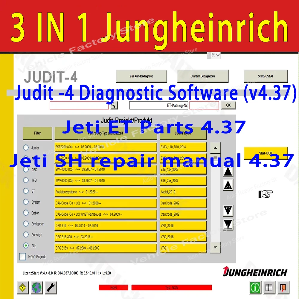 3 IN 1 JETI-Jungheinrich 2025 Judit -4 Diagnosesoftware (v4.37) + Jeti ET Parts 4.37+ Jeti SH Reparaturhandbuch 4.37 + Keygen Image