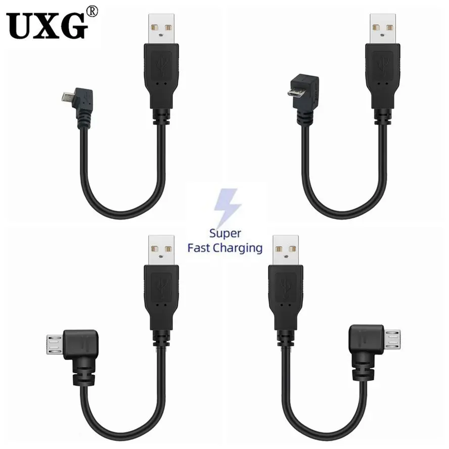 90-Grad-Winkel USB 2.0 A-Stecker auf links rechts nach oben und unten, Micro-USB-Kabel-Stecker für Telefon, Samsung-Daten, Schnelllade-Anschlusskabel Image