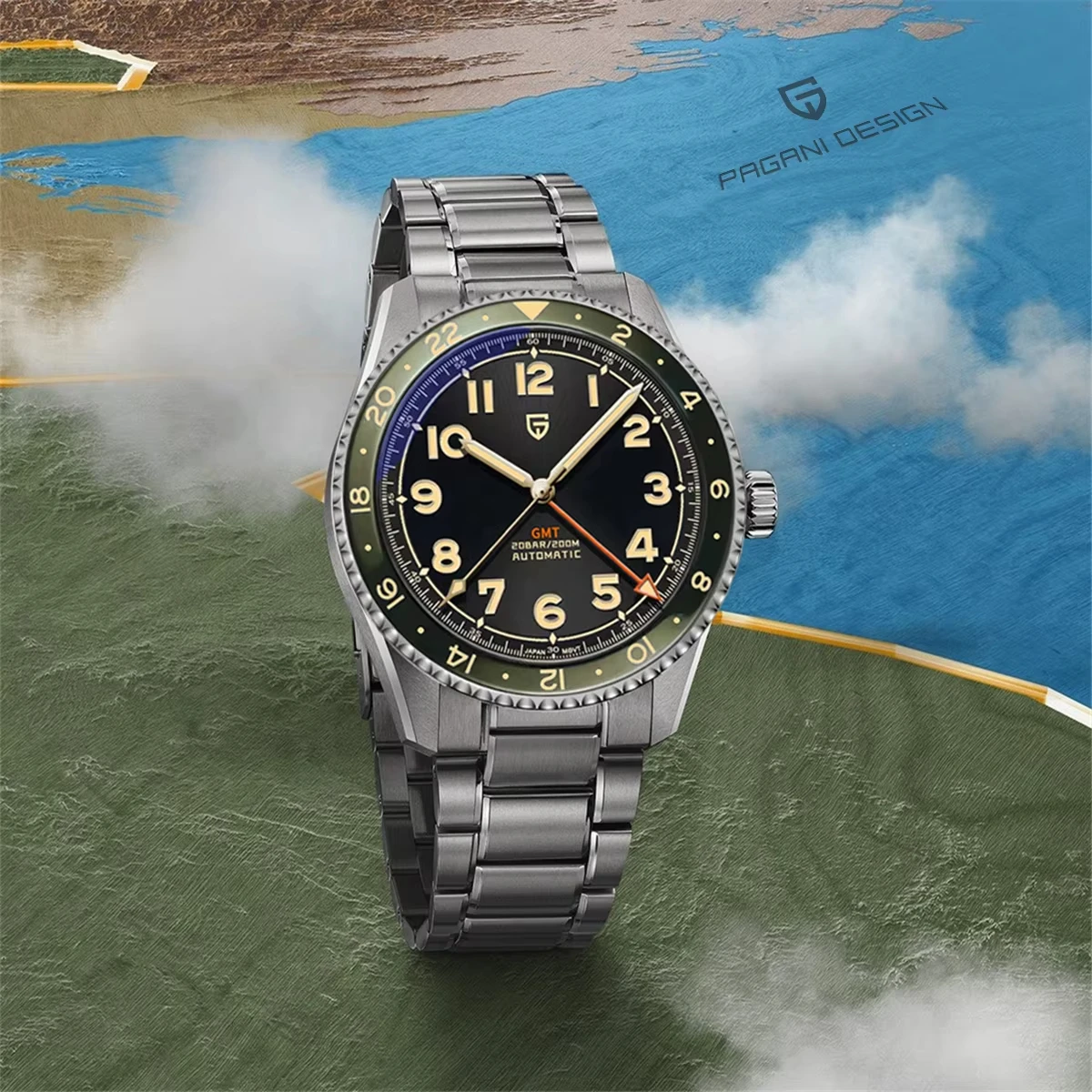 PAGANI DESIGN PD1784 NH34 NEUE GMT Automatische Uhr Bewegung Mechanische Uhr Edelstahl Saphirglas Wasserdicht reloj hombre Image