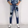Street Fashion Männer Jeans Retro blau hochwertige elastische Skinny Fit zerrissene Jeans Männer gepatchte Designer Hip Hop Marke Hosen Hombre