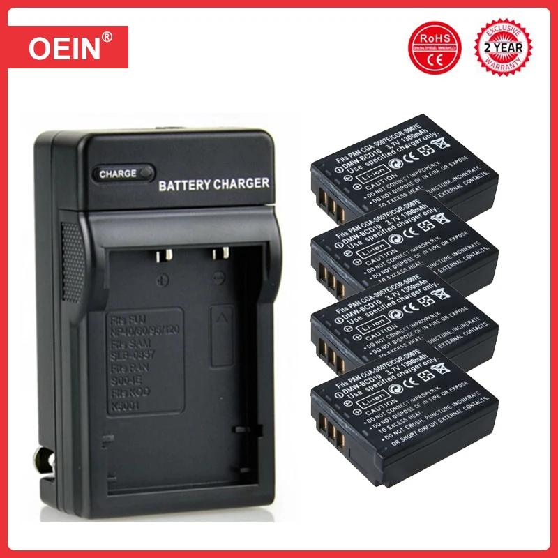 4pcs 1300mah CGA-S007 CGR-S007E DMW-BCC10 batterie für panasonic lumix dmc tz1 tz2 tz3 tz4 tz5 tz50 tz15 CGR-S007E kamera batterie Image