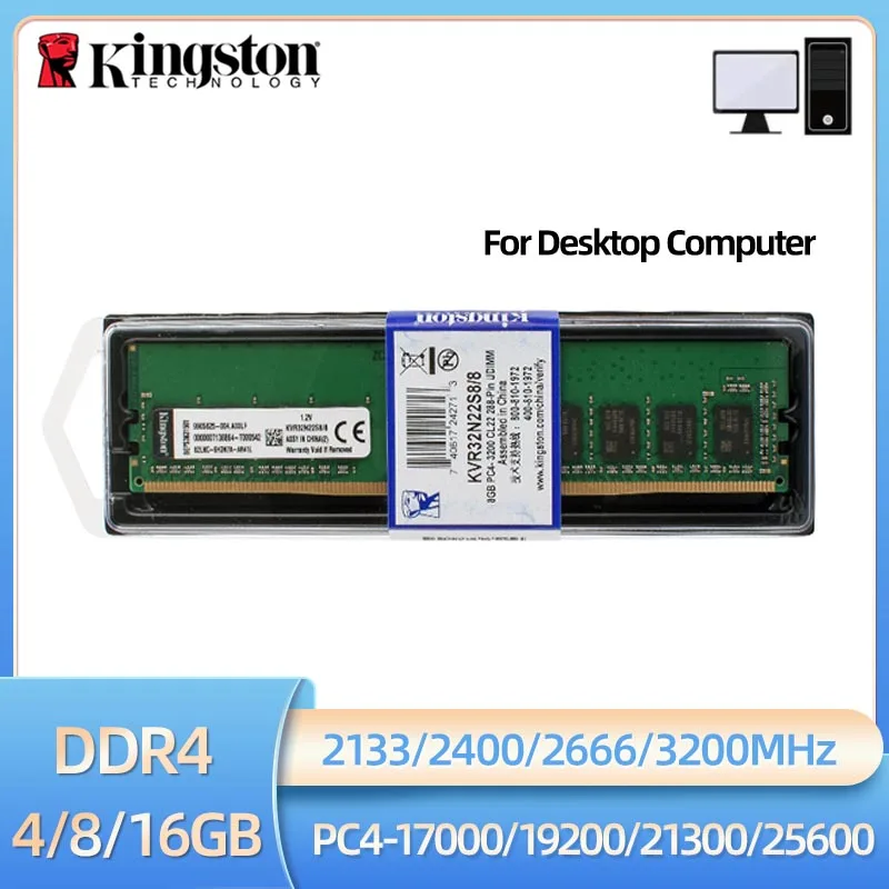 Kingston Memoria Ram DDR4 4 GB 8 GB 16 GB 3200 MHz 2666 MHz 2400 MHz 2133 MHz Desktop-Speicher 288Pin 1,2 V DIMM PC4-21300 25600 DDR4 RAM Image