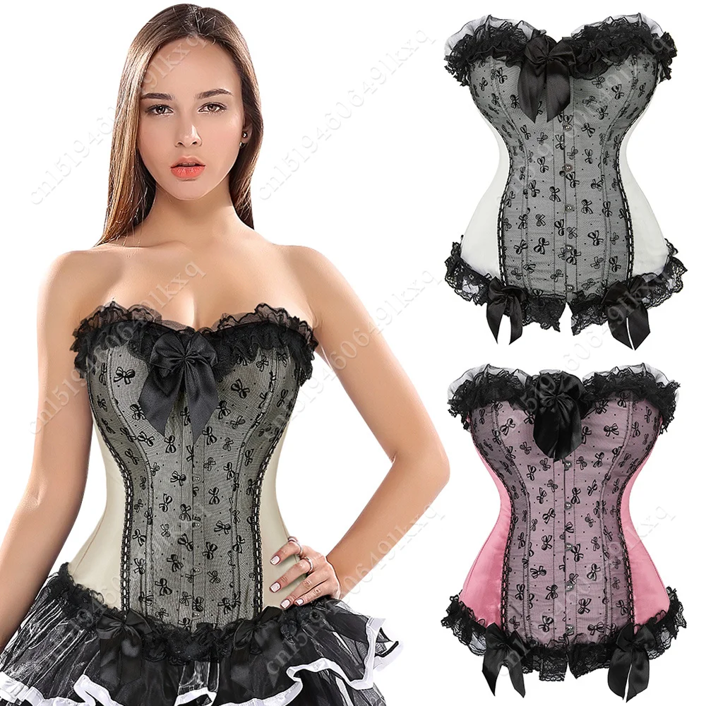 Korsett Bustier Top für Frauen schnüren Vintage Korsett Über brust Bustier Dessous Spitze Gothic Korsett plus Größe beige weiß rosa
