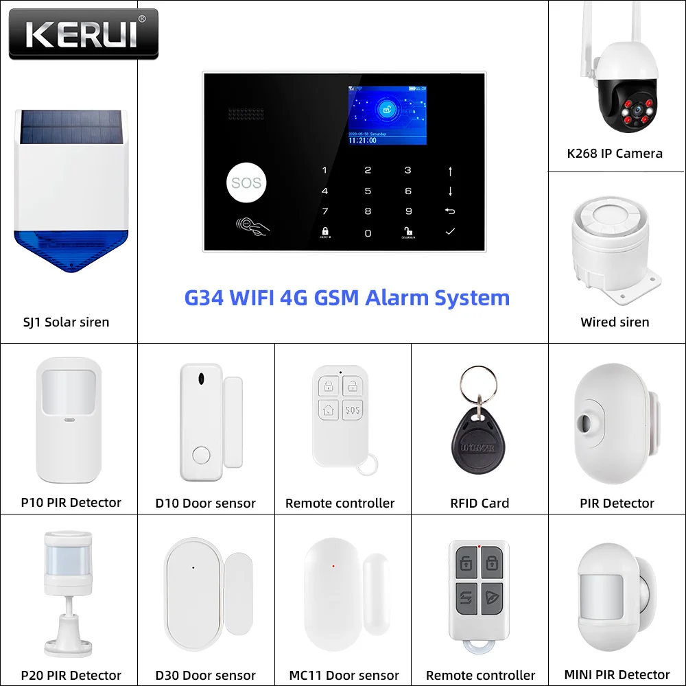 KERUI G34 4G WIFI Alarmsystem Panel mit Temperatur und Luftfeuchtigkeit DIY Alarm Kit für Home Security Smart Life APP Bewegungssensor Image