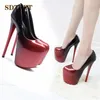 SDTRFT Stiletto Frühling Herbst Plattformen Schuhe Frau 20 cm Dünne Hochhackige Sexy Runde Kappe Rot Schwarz Hochzeit pumpen Plus größe 49 50
