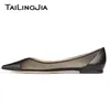 Sommer-Flats-Schuhe, spitze Zehen, Mesh-Freizeitschuh für Damen, 2022, Damen, elegant, Schwarz, Silber, Weiß, PU-Leder, Slip-On, große Größe