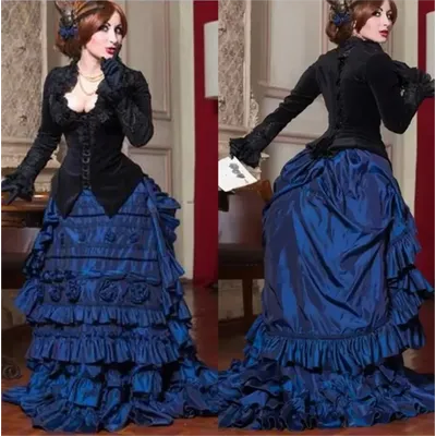 Historisches Samt Taft Gothic Viktorianisches Trubelkleid Herzogin Kostüm Vampir Hochzeitskleid Image