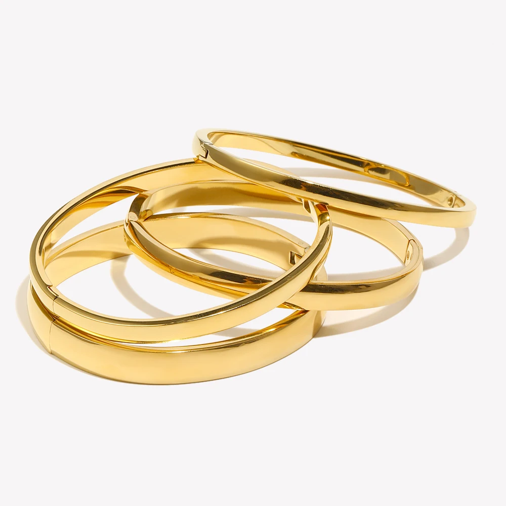 E.B.belle Armreifen in mehreren Größen, glänzende Ausbuchtung, ovale Form, 18 Karat vergoldeter Edelstahl, wasserdicht, hypoallergen, Damenschmuck