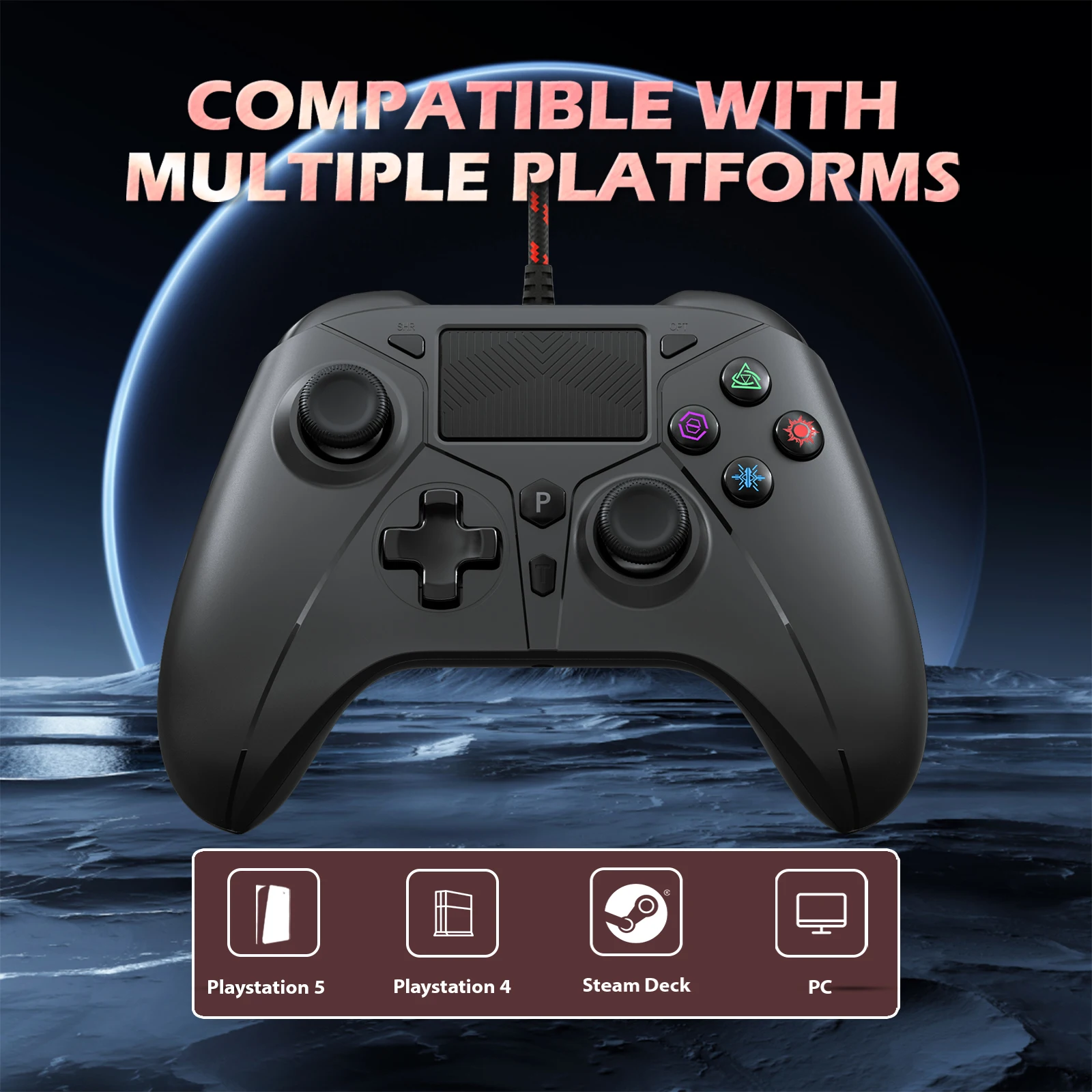 Bonadget Gamepad für PS5/PS4 Konsole Draht Controller mit Turbo Touchpad Hall Trigger, Vibration Kopfhörer Funktion Spiel Image