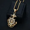 Hip Hop Modeschmuck Großhandel Boot Anker Kristall Männer Anhänger Halskette Edelstahl Gold Farbe