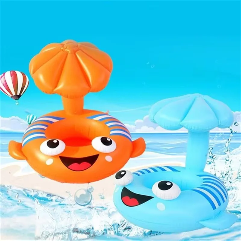 Baby Schwimmen Schwimm Sitz Cartoon Flunder Frosch Wasser Aufblasbare Spielzeug PVC Sommer Outdoor Pool Badewanne Sonnenschirm Wasser Spielzeug Image