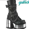 Skelett Hand nieten Kettens tiefel runde Zehen Silber Plattform klobige Ferse Metall Dekor Seite Reiß verschluss Mitte Kalb Punk-Stil Damenschuhe
