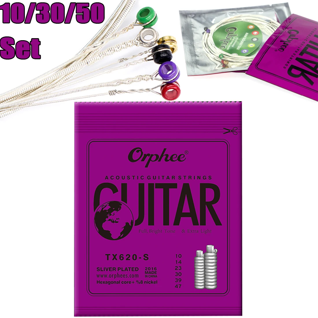 10/30/50 Set Orphee Akustik gitarren saiten Sechseckiger Kern aus mittlerem Kohlenstoffs tahl versilbert Wicklung saite TX620-S Gitarren teilen Image