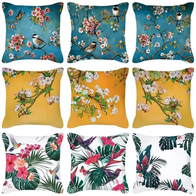 Pflaumenblüten-Kissen, Flamingo-Vogel, Kirschkissen, Heimstuhl, Sofa, Dekoration, gelber Image