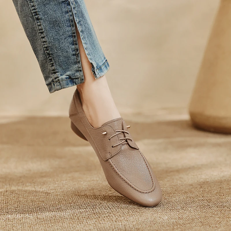 Lässige Damen-Loafer-Schuhe aus echtem Leder, 2025, Frühling, Slip-On, niedrige Absätze, Vintage-Schuhe für Büro, Alltag, Größe 34–40, Damenschuhe