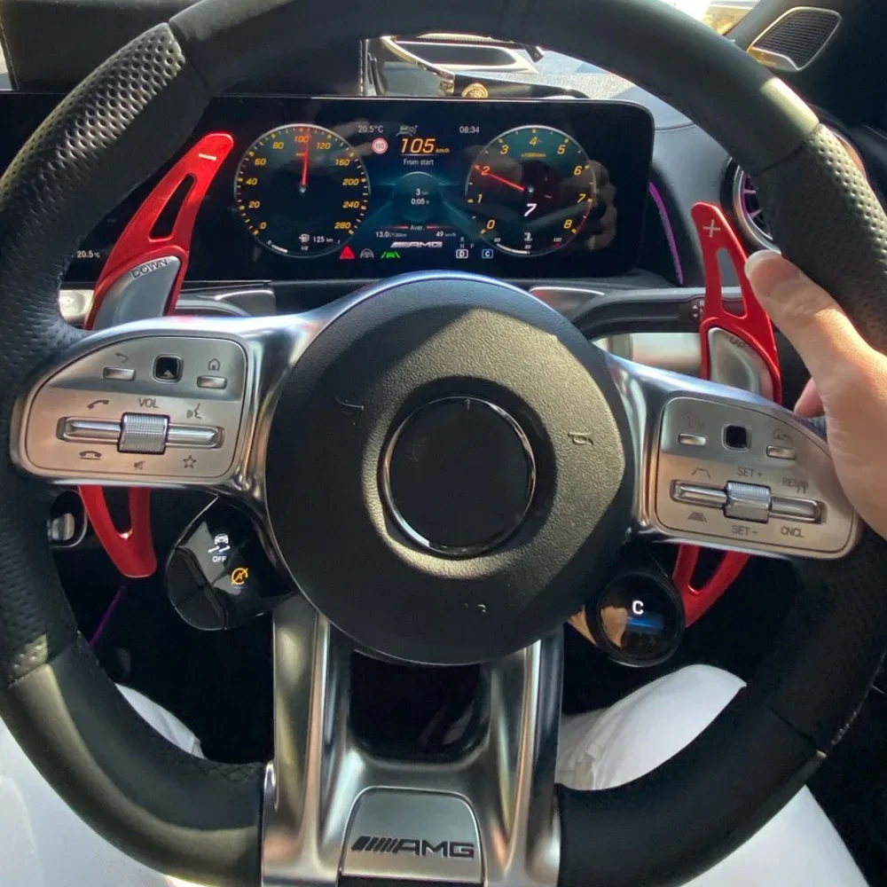 Lenkrad-Paddle-Schalthebel-Verlängerung für Mercedes ab 2015 AMG CLA45 C63 C43, ab 2016 AMG E63 E53 E43 Aluminium-Schalthebelabdeckungen Image