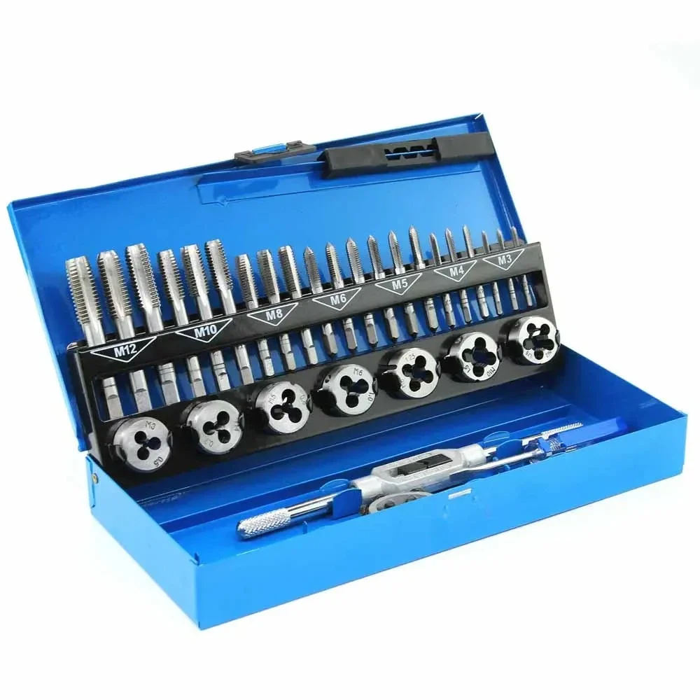 32Pcs Metric Tap Die Set M3 M4 M5 M6 M8 M10 M12 Mutter Bolzen Schraube Gewinde Kegel Zwischen stecker Schlüssel Reparatur Tool Kit Image