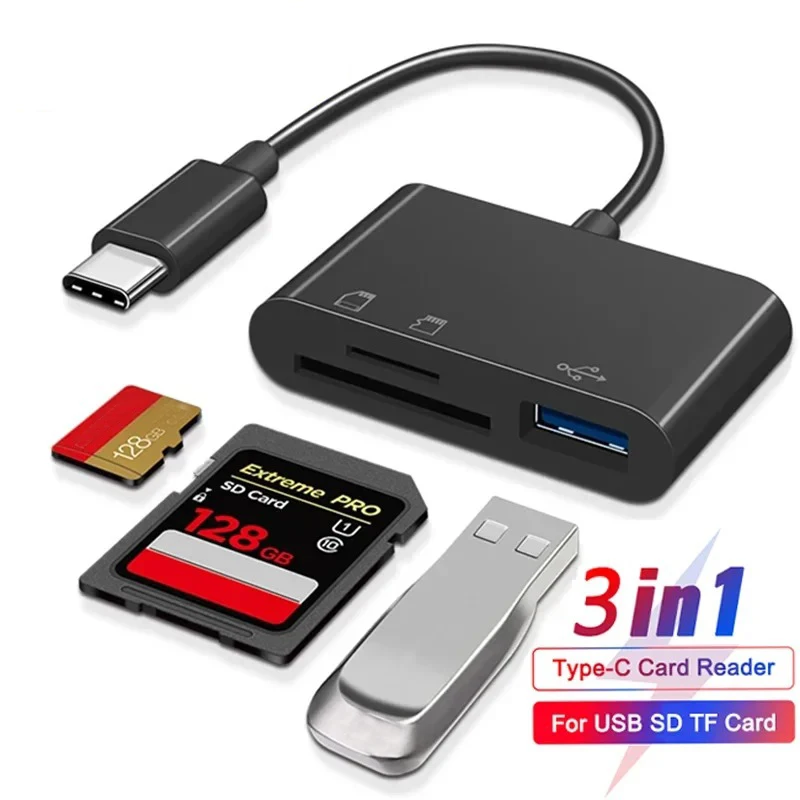 3 IN 1 Typ C Kartenleser SD TF Speicherkartenleser USB C OTG Adapter Hochgeschwindigkeits-Datensender für MacBook Huawei Samsung Image
