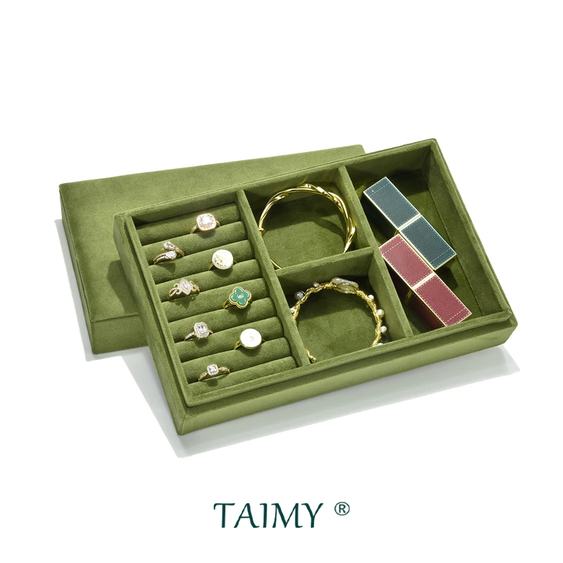 TAIMY Samt-Schmuckschatulle mit personalisiertem Logo, Aufbewahrung, Schmucktablett, Schminktisch-Organizer