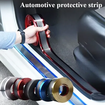 Auto Aufkleber Anti Scratch Einstiegsleisten Gummi Streifen Carbon Faser Auto Schwelle Schutz Stoßstange Film Aufkleber Auto Styling Image