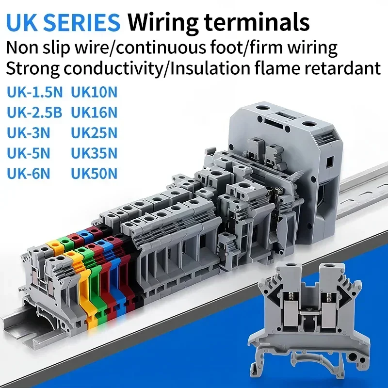 UK1,5N/2,5B/3N/5N/6N/10N/16N/25N/35N/50N Terminal Block Schraube Klemme Stecker DIN Schiene Universal Messing Verdrahtung Spannung Terminal Image