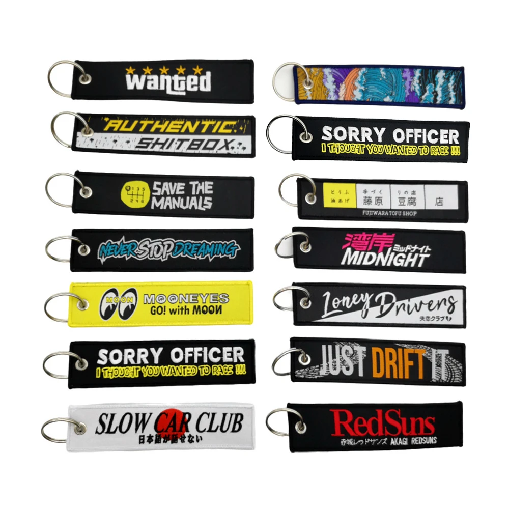 JDM Kultur Tag Schlüsselanhänger Anhänger Auto Motorrad Streifen Stickerei Schlüsselanhänger Schlüsselanhänger Schlüsselanhänger Halter Autozubehör Image