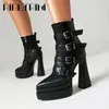 Plattform Frauen Stiefel Spitzschuh Hochhackige Doppel Plattform Schuhe Knöchel Schnalle Punk Goth Coole Mode Marke Winter Stiefel Frau