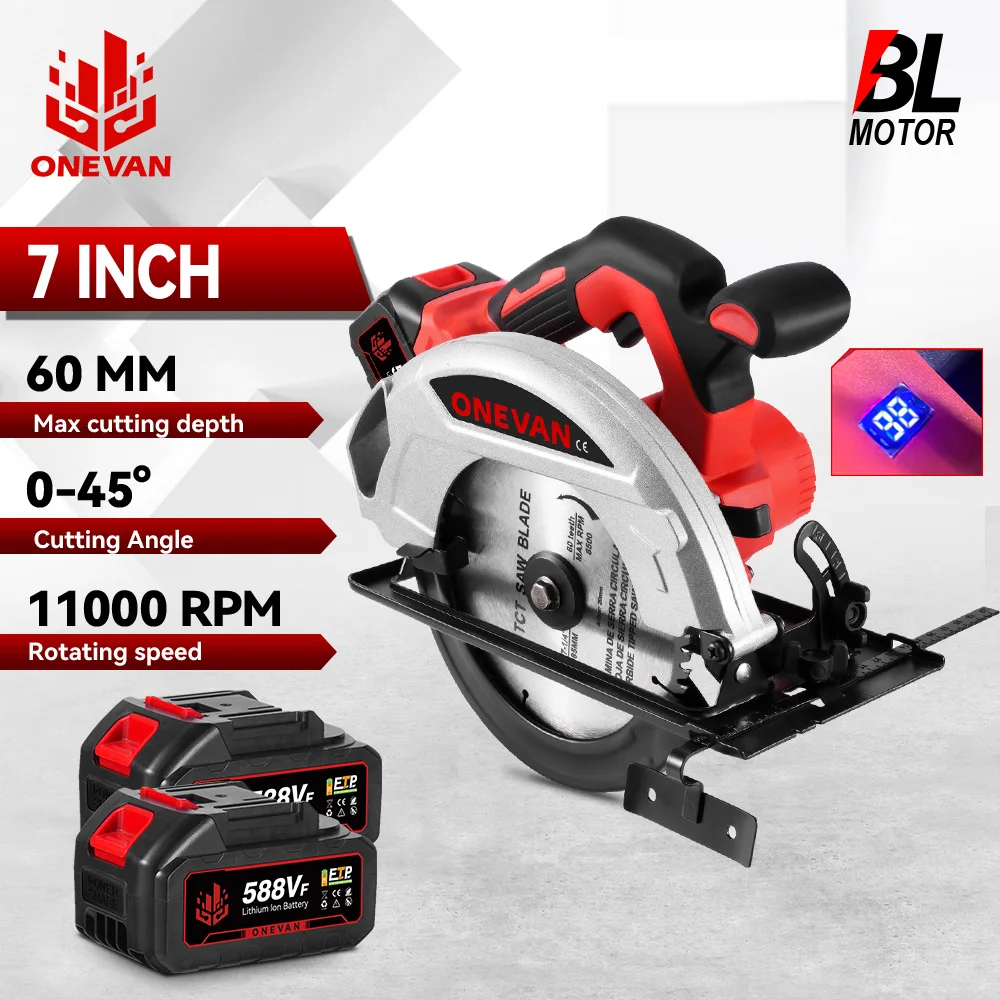 ONEVAN 4000 W bürstenlose elektrische Kreissägen 7 Zoll 185 mm kabelloses elektrisches Schneid- und Holzbearbeitungswerkzeug für Makita 18 V Batterie-Pin Image