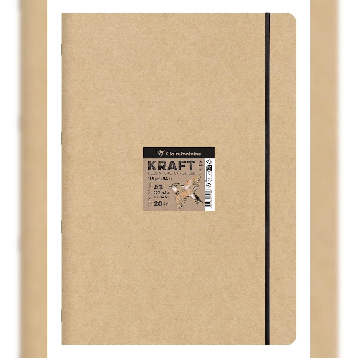 Clairefontaine 5x Kraft Skizzenheft A3, 20 Blatt 115g - 975939C Image