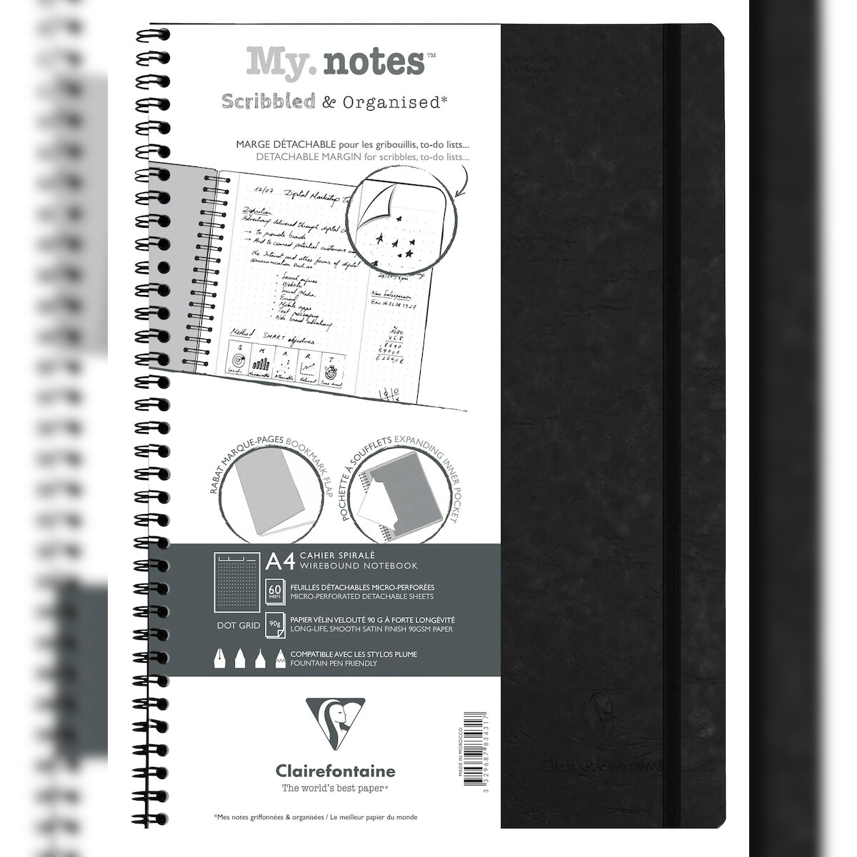 Clairefontaine 5x My.Notes Age Bag, Spiralheft A4, 60 Blatt 90g, DOT mit Kopfleiste, abtrennbar, mikroperforiert - Schwarz 783431C Image