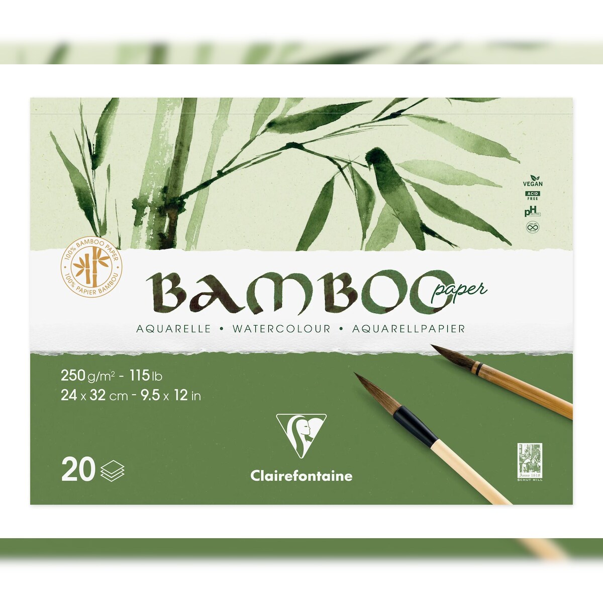 Clairefontaine 2x Bamboo, 2-seitig geleimter Block mit 20 Blatt Bambuspapier, 32x24 cm, 250g - 975913C Image