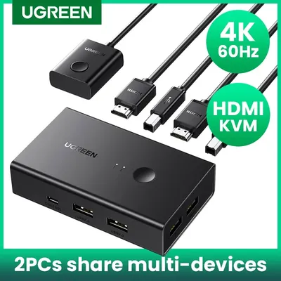 UGREEN HDMI-compatible KVM Switch 4K@60Hz USB 2.0 Switcher 2 in 1 Out for Printer Monitor Mouse 2