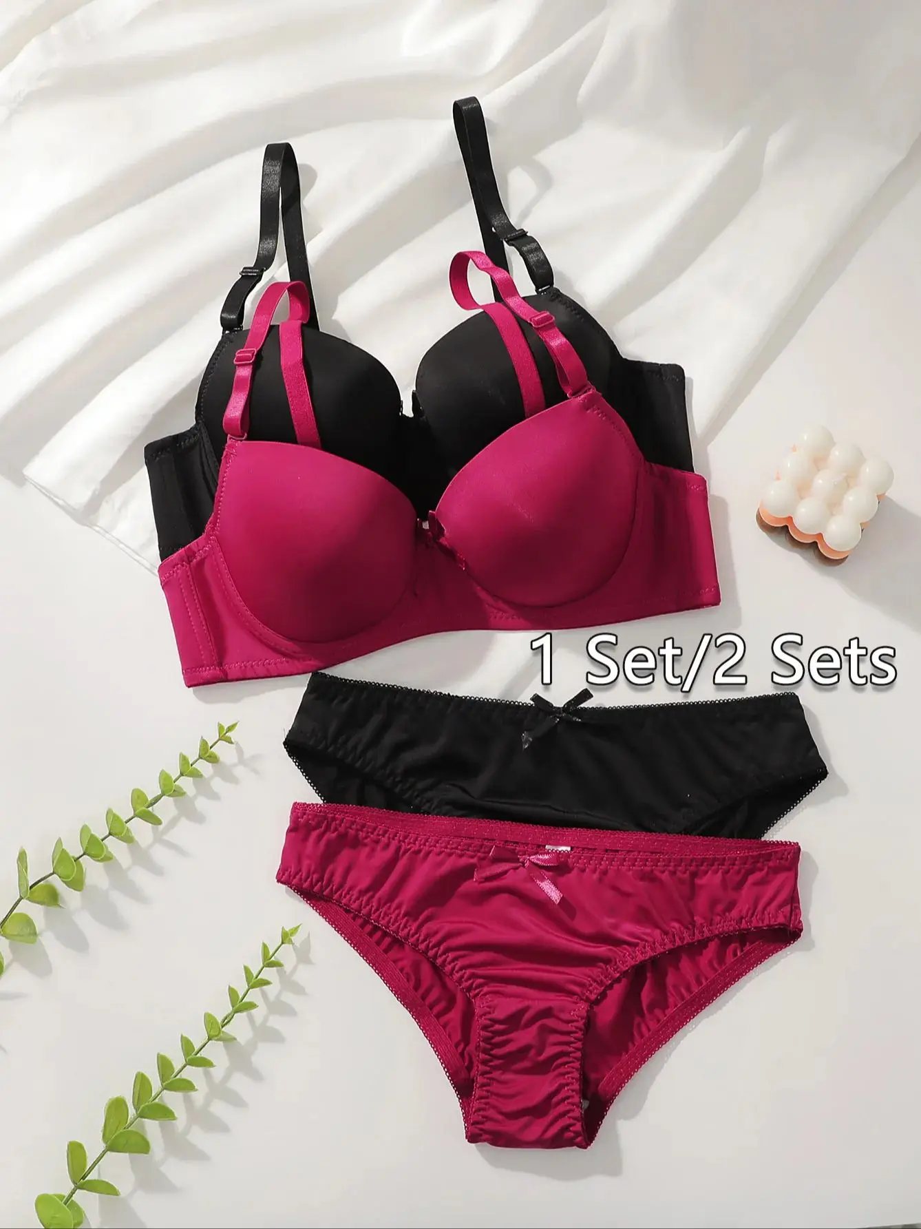 Viomisha-Ensemble de lingerie à armatures solides pour femmes, ensemble de sous-vêtements, culotte, soutien-gorge push-up avec anneau en acier, sous-vêtements intimes imbibés, 1 ensemble, 2 ensembles