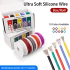 Kit de fil en silicone souple, câble toronné, degré de chaleur, électrique, cuivre étamé, emballage en boîte, 30 AWG, 28 AWG, 26 AWG, 24 AWG, 22 AWG, 20 AWG, 18 AWG, 17 AWG, 16AWG