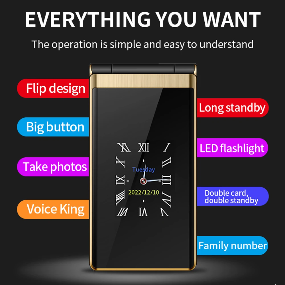 Yeemi M1 caractéristique téléphone grand bouton poussoir 2G téléphone à rabat double affichage téléphones mobiles arabe hébreu russe clavier téléphone portable en vente