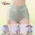 Flarixa Mutandine di seta di ghiaccio Donna Slip ultra sottili a vita alta Pancia incrociata Biancheria intima dimagrante Pantaloni modellanti Lingerie femminile