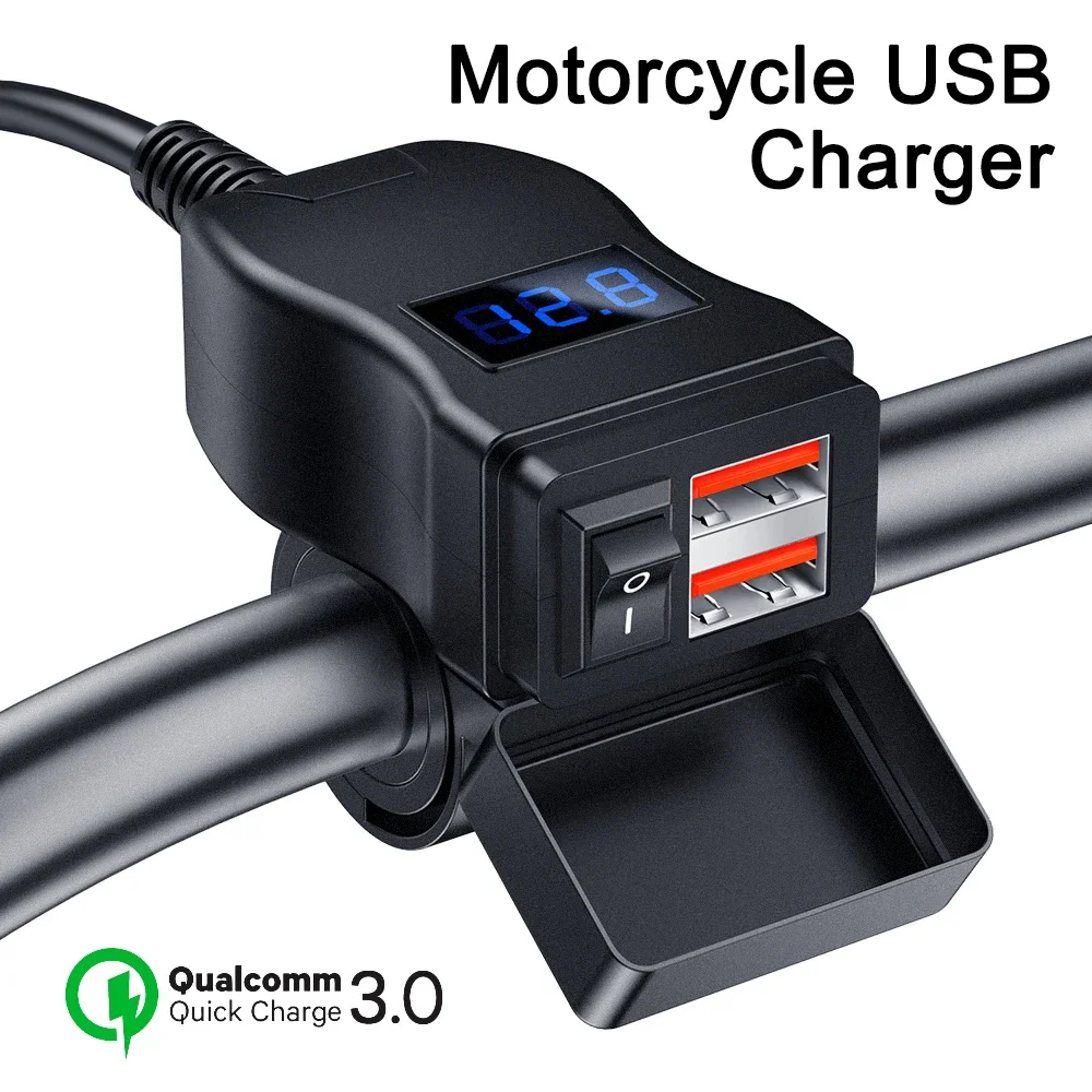 Extractme 6.4A QC3.0 PD Caricatore USB per moto Adattatore di alimentazione impermeabile 12V con interruttore Presa voltmetro Accessori moto