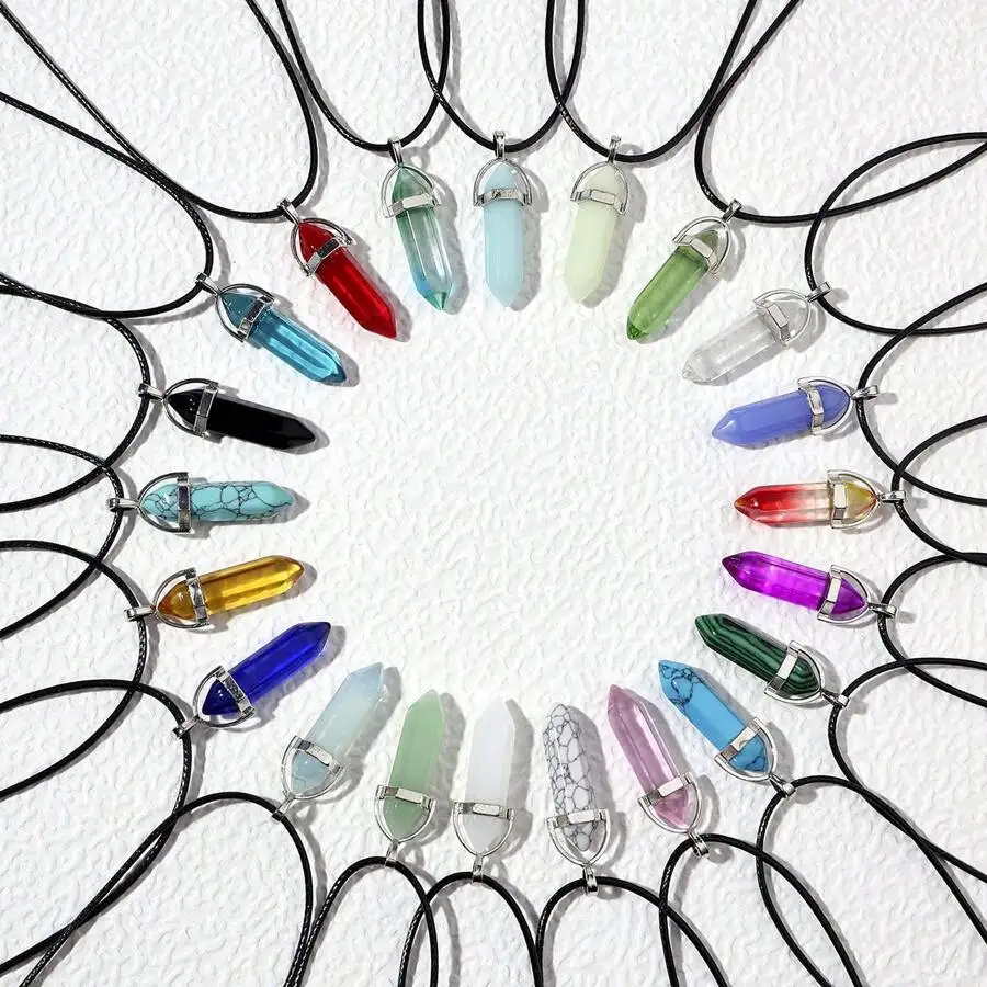 21PCS colonna esagonale/collana con ciondolo a forma di cuore di pesca collana con ciondolo in vetro di pietra naturale accessori per gioielli fai da te