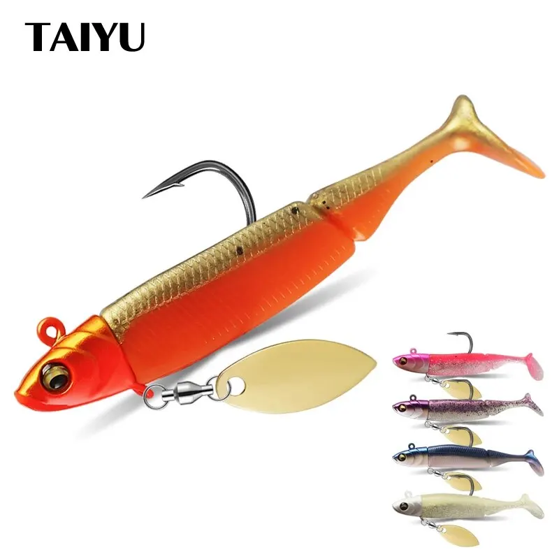 TAIYU Jig Head Esche da pesca morbide 21g T-tail Richiamo in silicone Wobblers Spinner in metallo Cucchiaio Esca per luccio Trota Bass Attrezzatura da pesca
